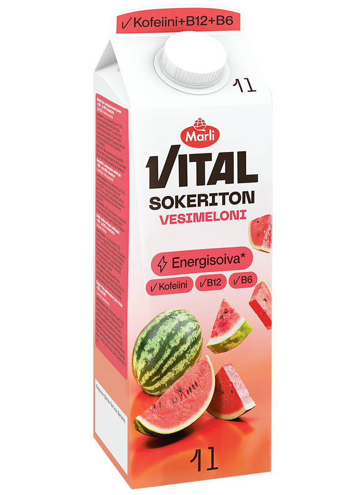 Marli Vital Sokeriton Vesimeloni 1 L + B6- ja B12-vitamiinit & kofeiini