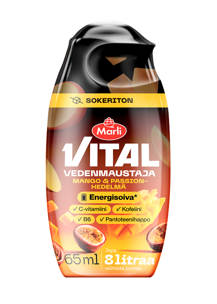 Marli Vital Vedenmaustaja Mango & passionhedelmä 65 ml + C-, B6- ja B5-vitamiinit & kofeiini
