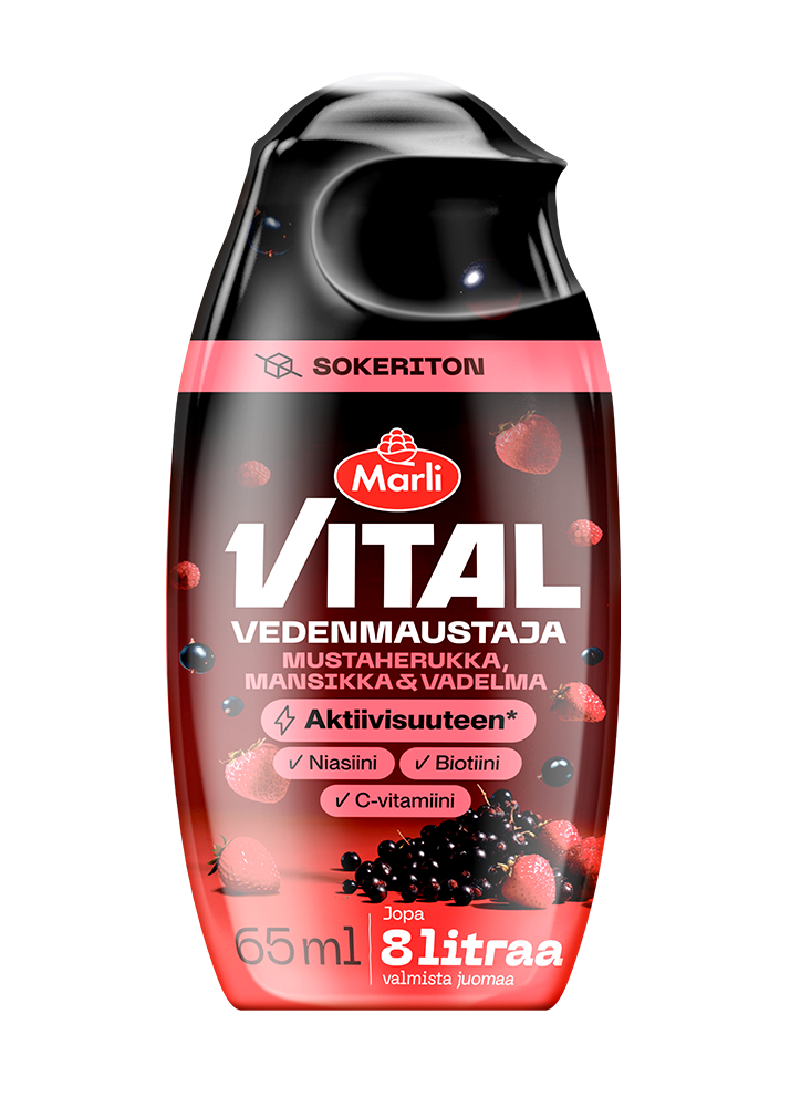 Marli Vital Vedenmaustaja Mustaherukka, mansikka & vadelma 65 ml + niasiini, biotiini & C-vitamiini
